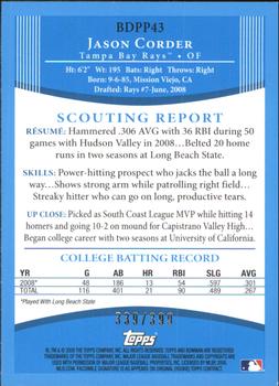 2008 Bowman Draft Picks & Prospects - Prospects Blue #BDPP43 Jason Corder Back
