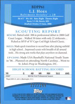 2008 Bowman Draft Picks & Prospects - Prospects Blue #BDPP61 L.J. Hoes Back