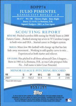 2008 Bowman Draft Picks & Prospects - Prospects Blue #BDPP74 Julio Pimentel Back