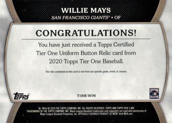 2020 Topps Tier One - Tier One Uniform Button Relics #T1BR-WM Willie Mays Back