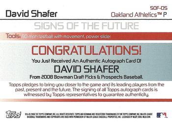 2008 Bowman Draft Picks & Prospects - Signs of the Future #SOF-DS David Shafer Back