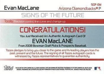 2008 Bowman Draft Picks & Prospects - Signs of the Future #SOF-EM Evan MaClane Back