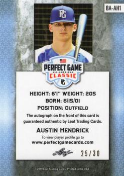 2019 Leaf Metal Perfect Game All-American - Blue #BA-AH1 Austin Hendrick Back