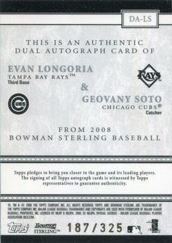 2008 Bowman Sterling - Dual Autographs #DA-LS Evan Longoria / Geovany Soto Back