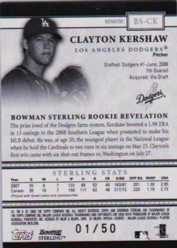 2008 Bowman Sterling - Gold Refractors #BS-CKa Clayton Kershaw Back