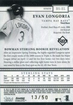 2008 Bowman Sterling - Gold Refractors #BS-EL Evan Longoria Back