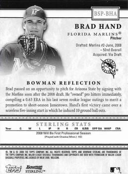 2008 Bowman Sterling - Prospects #BSP-BHA Brad Hand Back