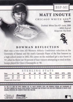 2008 Bowman Sterling - Prospects #BSP-MI Matt Inouye Back