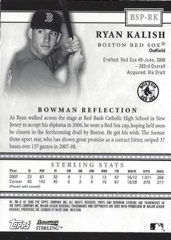 2008 Bowman Sterling - Prospects #BSP-RK Ryan Kalish Back