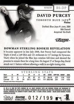 2008 Bowman Sterling - Refractors #BS-DP David Purcey Back