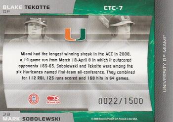 2008 Donruss Elite Extra Edition - College Ties Green #CTC-7 Blake Tekotte / Mark Sobolewski Back