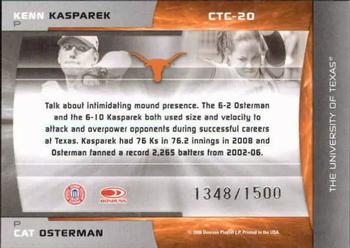 2008 Donruss Elite Extra Edition - College Ties Green #CTC-20 Cat Osterman / Kenn Kasparek Back