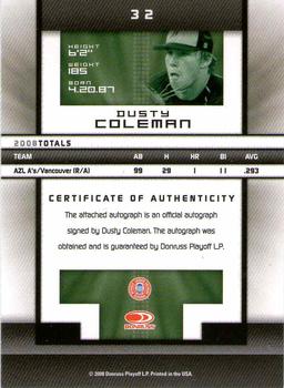 2008 Donruss Elite Extra Edition - Signature Turn of the Century #32 Dusty Coleman Back