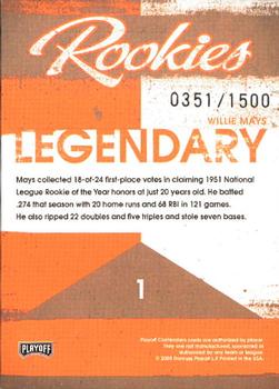 2008 Playoff Contenders - Legendary Rookies #1 Willie Mays Back