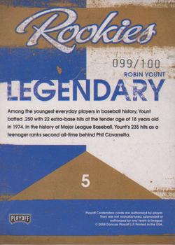 2008 Playoff Contenders - Legendary Rookies Black #5 Robin Yount Back