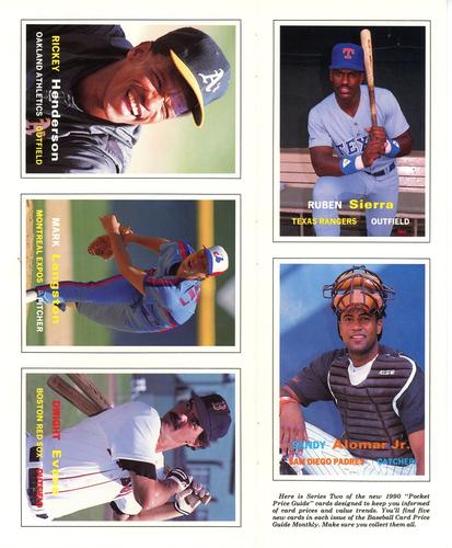 1990 SCD Baseball Card Price Guide Monthly - Panels #6-10 Ruben Sierra / Sandy Alomar Jr. / Rickey Henderson / Mark Langston / Dwight Evans Front