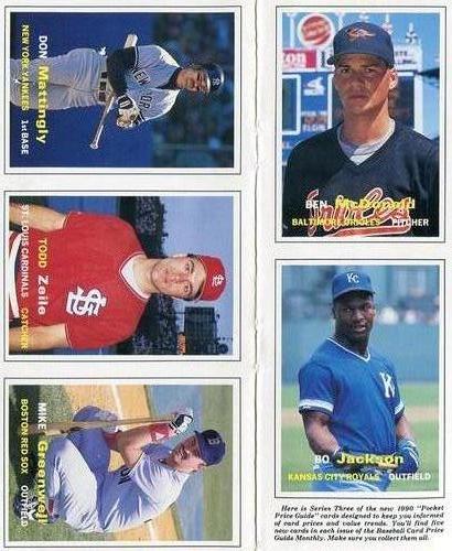 1990 SCD Baseball Card Price Guide Monthly - Panels #11-15 Ben McDonald / Bo Jackson / Don Mattingly / Todd Zeile / Mike Greenwell Front