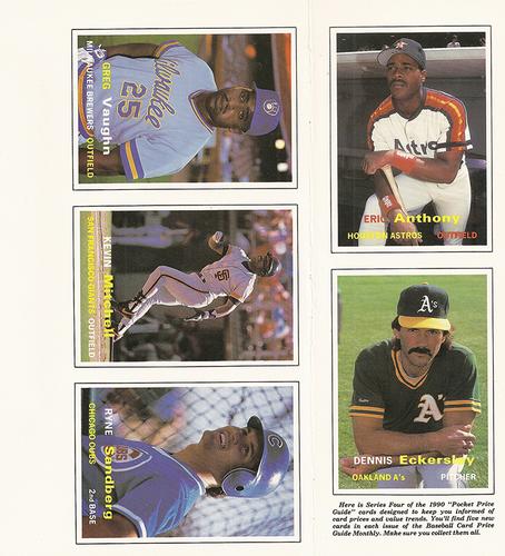 1990 SCD Baseball Card Price Guide Monthly - Panels #16-20 Eric Anthony / Dennis Eckersley / Greg Vaughn / Kevin Mitchell / Ryne Sandberg Front