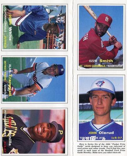 1990 SCD Baseball Card Price Guide Monthly - Panels #26-30 Ozzie Smith / John Olerud / Devon White / Alan Trammell / Bobby Bonilla Front
