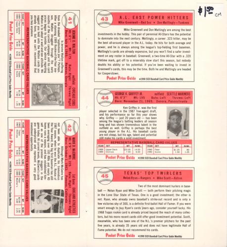 1990 SCD Baseball Card Price Guide Monthly - Panels #41-45 Jerome Walton / Mark McGwire / Mike Greenwell / Don Mattingly / Ken Griffey Jr. / Nolan Ryan / Mike Scott Back