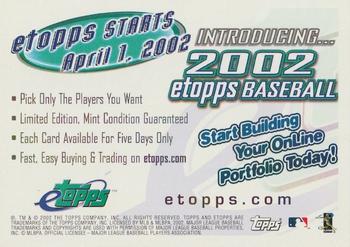 2002 Topps eTopps - Promos Single Player #NNO Barry Bonds Back