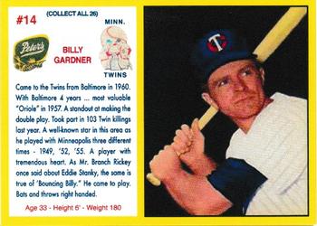 2020 1961 Peters Meats Minnesota Twins Reprint #14 Billy Gardner Front