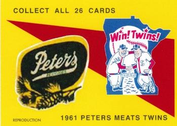 2020 1961 Peters Meats Minnesota Twins Reprint #26 Billy Consolo Back