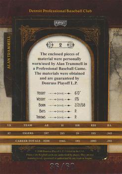 2008 Playoff Prime Cuts - Dual Materials #2 Alan Trammell Back
