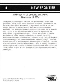 1995 Rochester Red Wings #4 New Frontier Back