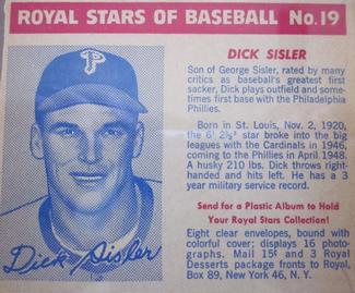 1950-52 Royal Stars of Baseball - Blue-Tinted #19 Dick Sisler Front