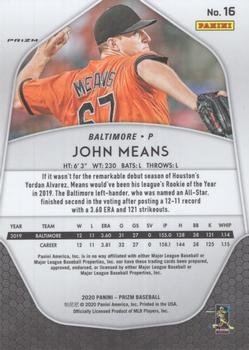 2020 Panini Prizm - Red, White and Blue Prizm #16 John Means Back