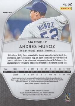 2020 Panini Prizm - Red, White and Blue Prizm #62 Andres Munoz Back