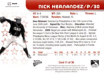 2010 MultiAd Lakewood BlueClaws SGA #11 Nick Hernandez Back