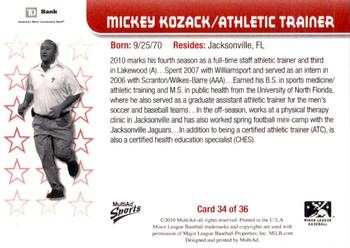 2010 MultiAd Lakewood BlueClaws SGA #34 Mickey Kozack Back