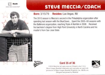 2010 MultiAd Lakewood BlueClaws SGA #35 Steve Meccia Back