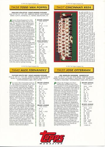 1991 Topps Magazine - Uncut Sheets #TM37-TM40 Cincinnati Reds / Todd Van Poppel / Jose Offerman / Alex Fernandez Back