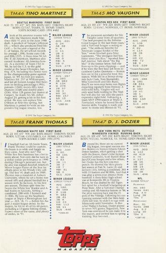 1991 Topps Magazine - Uncut Sheets #TM45-TM48 Mo Vaughn / Tino Martinez / D.J. Dozier / Frank Thomas Back