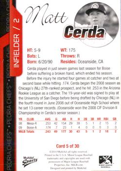 2010 MultiAd Peoria Chiefs #5 Matt Cerda Back