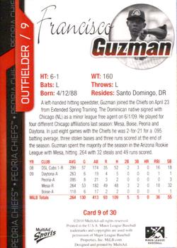 2010 MultiAd Peoria Chiefs #9 Francisco Guzman Back