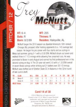 2010 MultiAd Peoria Chiefs #14 Trey McNutt Back