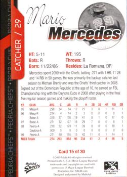 2010 MultiAd Peoria Chiefs #15 Mario Mercedes Back