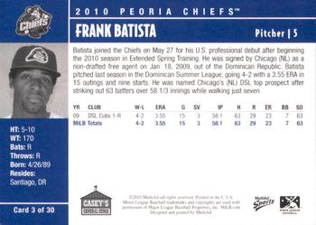 2010 MultiAd Peoria Chiefs SGA #3 Frank Batista Back