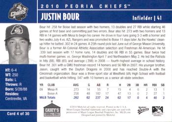 2010 MultiAd Peoria Chiefs SGA #4 Justin Bour Back