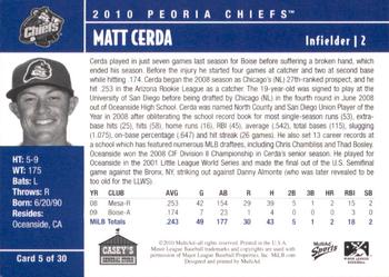 2010 MultiAd Peoria Chiefs SGA #5 Matt Cerda Back