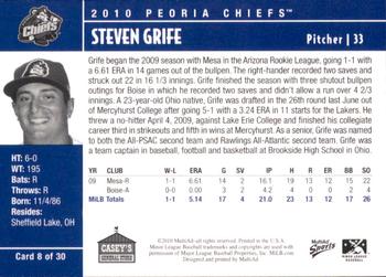 2010 MultiAd Peoria Chiefs SGA #8 Steven Grife Back