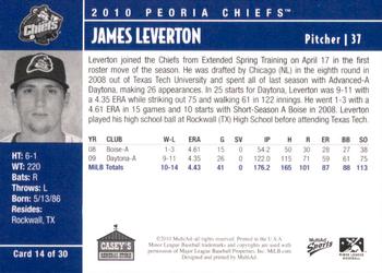 2010 MultiAd Peoria Chiefs SGA #14 James Leverton Back