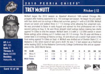 2010 MultiAd Peoria Chiefs SGA #15 Trey McNutt Back