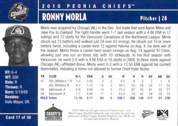 2010 MultiAd Peoria Chiefs SGA #17 Ronny Morla Back
