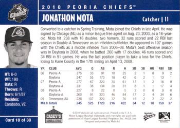2010 MultiAd Peoria Chiefs SGA #18 Jonathon Mota Back