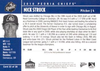 2010 MultiAd Peoria Chiefs SGA #22 Nick Struck Back